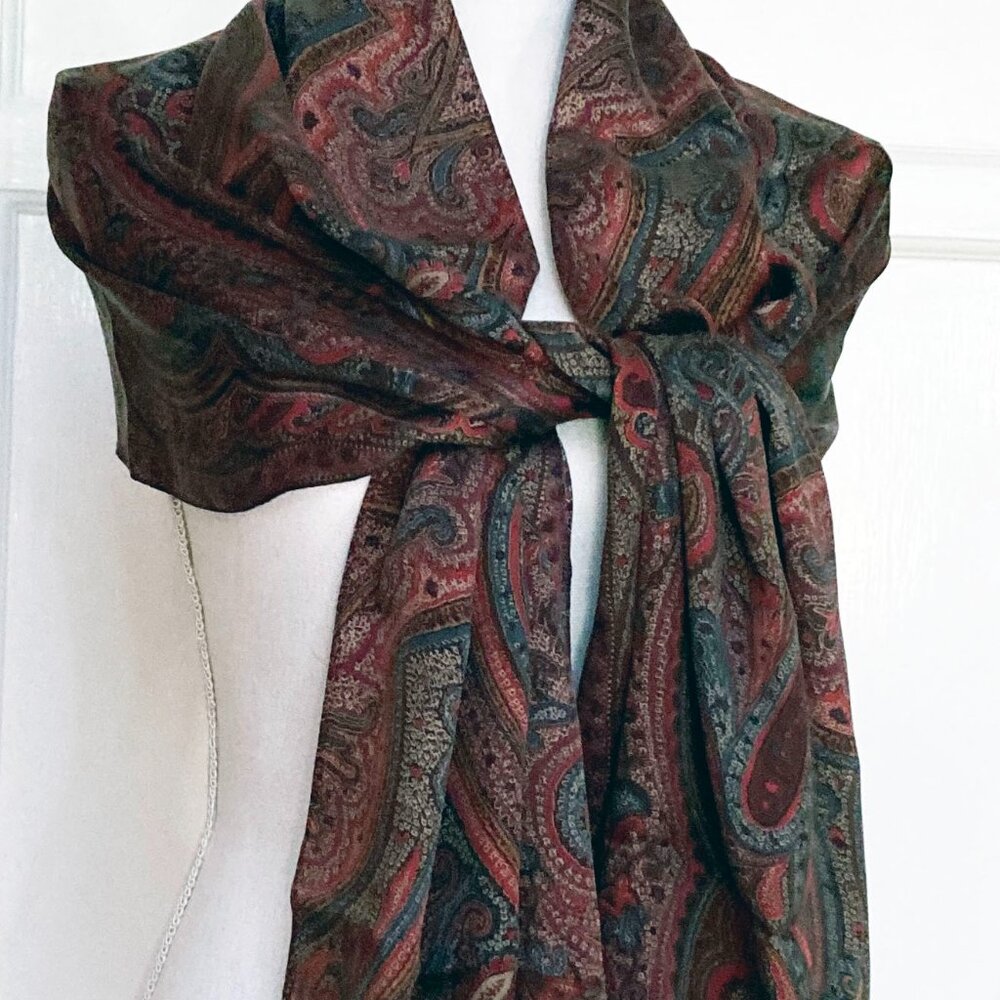 Vintage Ralph Lauren Long Paisley Oblong Silk Scarf 74L X 22W New, Never Worn